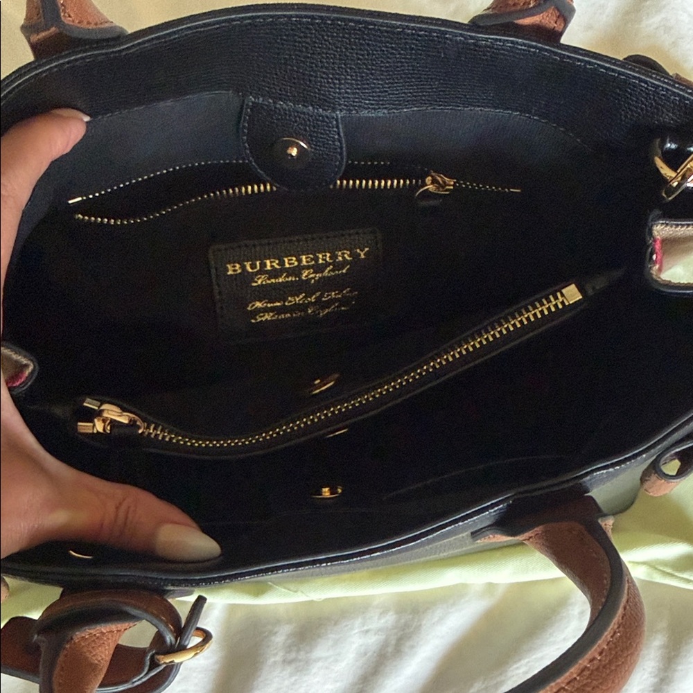 Burberry Black Leather Satchel with Brown Handles and Gold Hardware - Picture 6 of 11